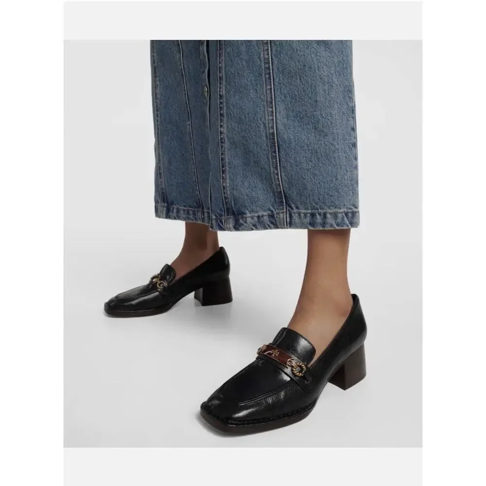NIB Tory Burch Perrine Heel Loafers, Perfect Black, 7.5